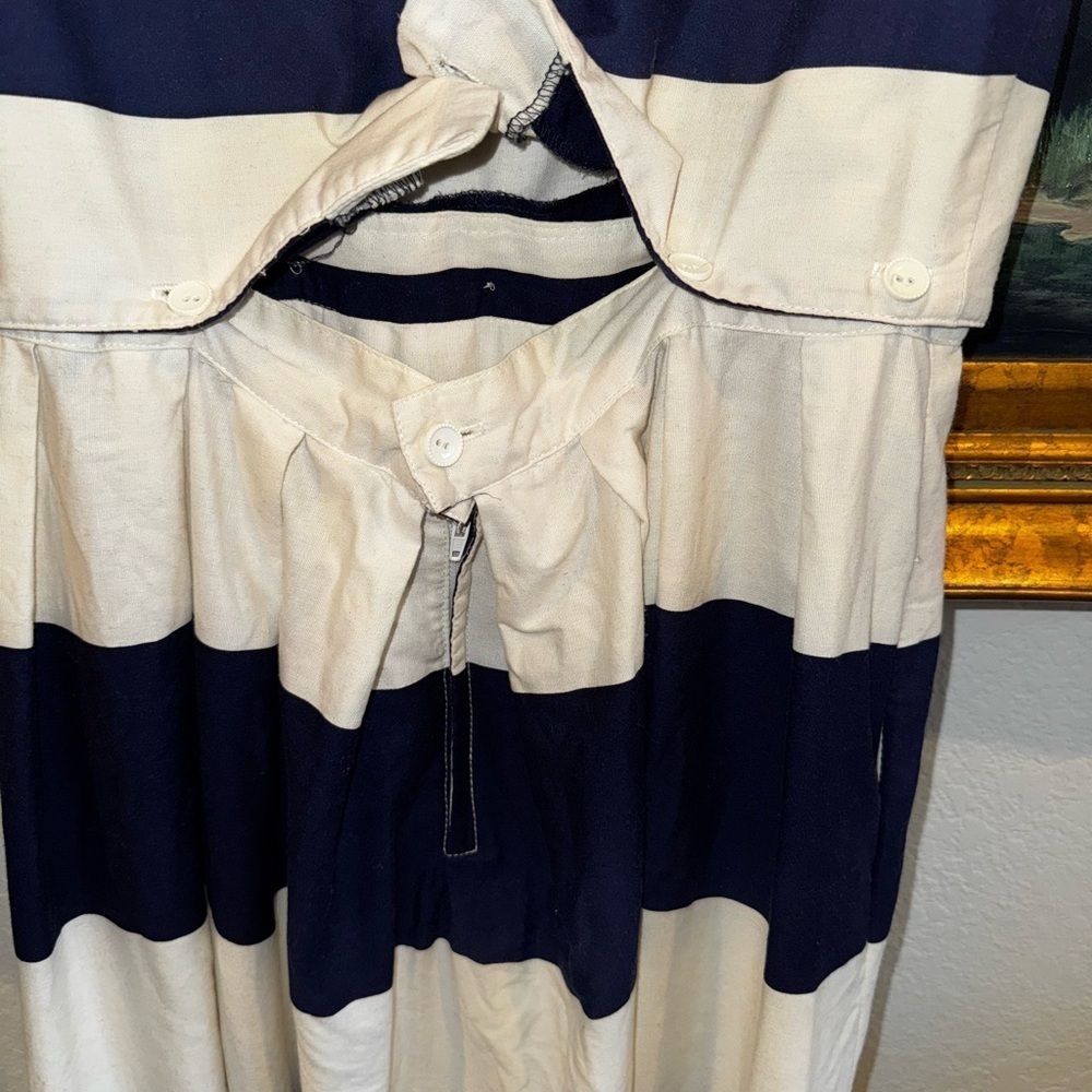 Lanz Originals USA VINTAGE Navy Striped Midi Dress Button Accents Size M - Picture 5 of 10
